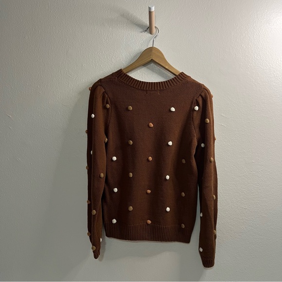 Blu Pepper Brown Pullover Sweater With Poms Womens Size M Sleeveless Crew Neck - Picture 3 of 10